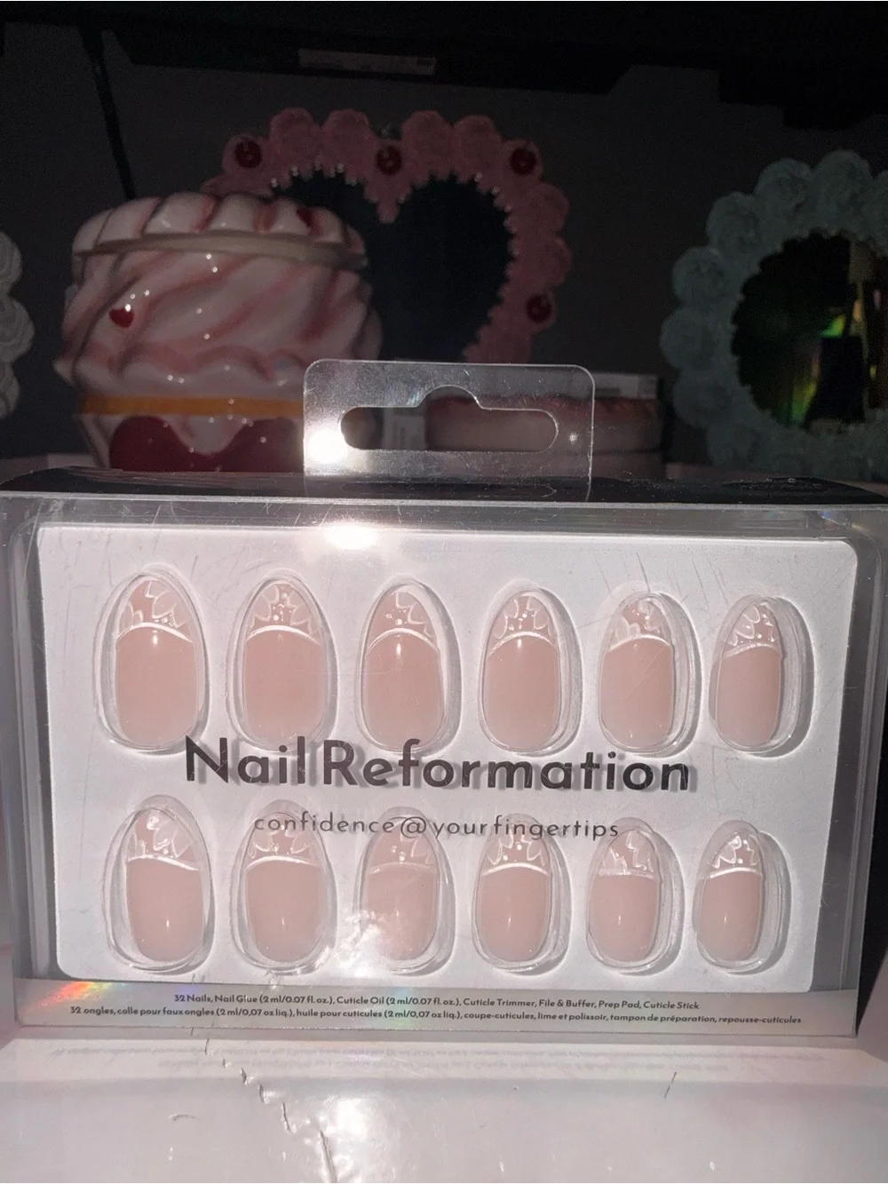 Nail Reformation Nude Pink Press-On Nails with White Floral/Lace Tips